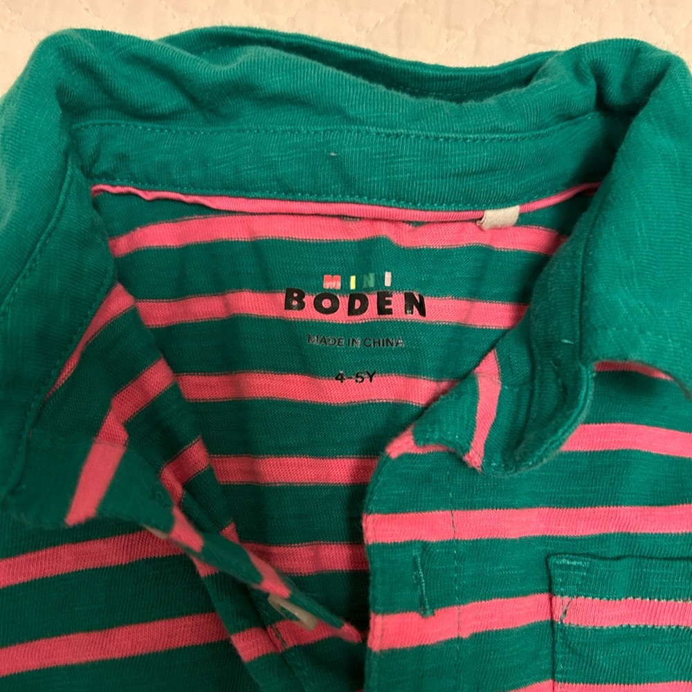 Mini Boden Teal and Pink Striped Polo